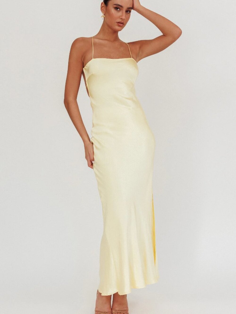 Dolce Life Backless Satin Maxi Dress Butter - Saints and Secrets -Selfie Leslie